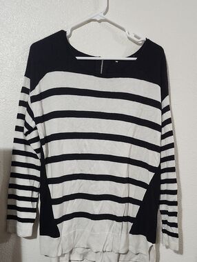 Striped Black and White Women’s Sweater - Classic Crewneck